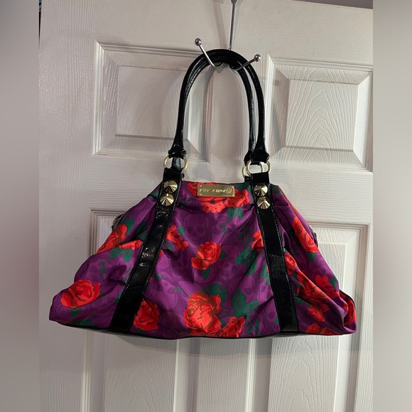 Betsey Johnson Purple skulls and roses 90s Y2k studded hobo handbag HTF RARE - Picture 8 of 15